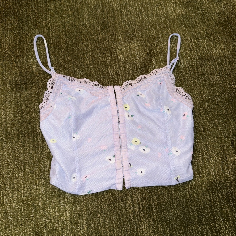 Lavender Floral Lace Trim Cropped Cami